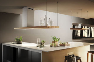 Bio Island Blanc et bois de ch&ecirc;ne - Hotte en &icirc;lot Elica Bio Island 120x58 cm coloris Blanc et bois de ch&ecirc;ne
