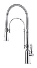 RCD110 015 - Mitigeur de cuisine Luisina, bec pivotant chrom&eacute; avec douchette mobile double jet.