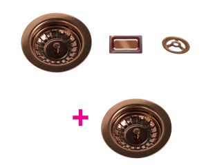 Vidage & trop plein cuivre brillant - Kit vidage bonde + trop plein en inox revêtement PVD Cuivre brillant